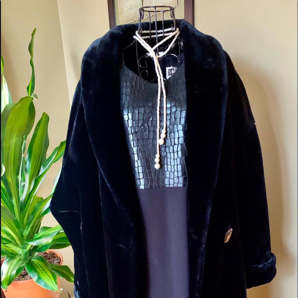 Vintage DONNYBROOK Black Faux Fur Full Length Coat